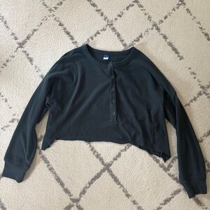 Green Asymmetrical Cropped Knit Long Sleeve Top- Old Navy